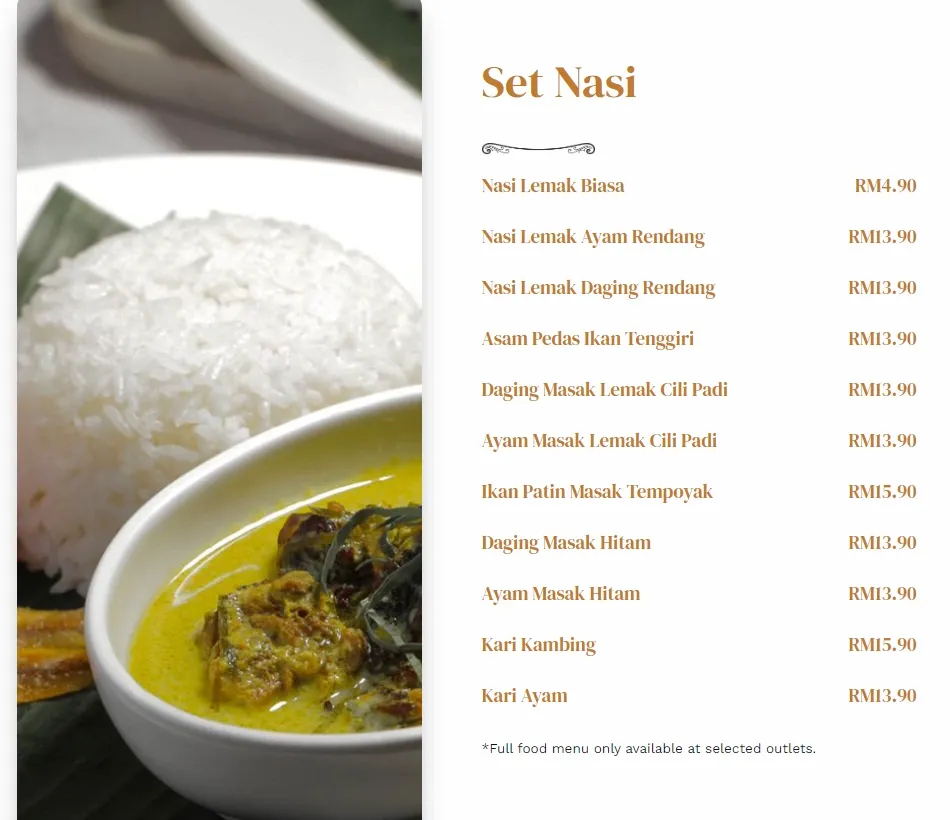Richiamo Coffee Set Nasi Menu